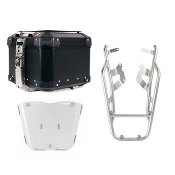 アトラス 44L ユニバーサル アルミニウム トップケース + トップケースプレート固定用のパッセンジャーハンドル付きNineTラゲッジラック