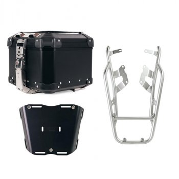 アトラス 44L ユニバーサル アルミニウム トップケース + トップケースプレート固定用のパッセンジャーハンドル付きNineTラゲッジラック