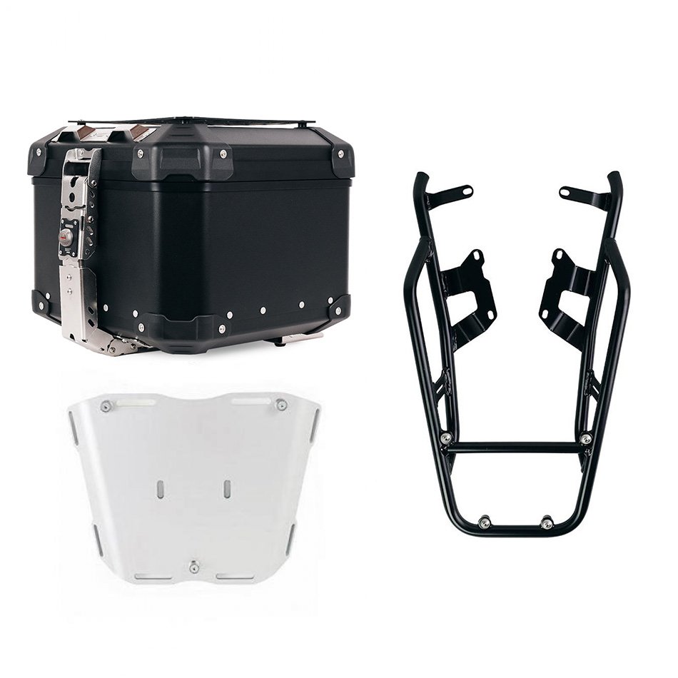 アトラス 44L ユニバーサル アルミニウム トップケース + トップケースプレート固定用のパッセンジャーハンドル付きNineTラゲッジラック