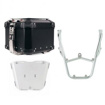 アトラス 44L ユニバーサル アルミニウム トップケース + パッセンジャー ハンドル付きリア ラゲッジ ラック アプリリア トゥアレグ 660 シルバー