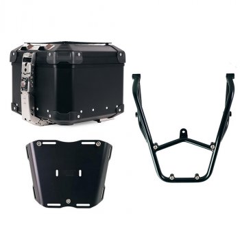 アトラス 44L ユニバーサル アルミニウム トップケース + パッセンジャーハンドル付きリアラゲッジラック アプリリア トゥアレグ 660 ブラック