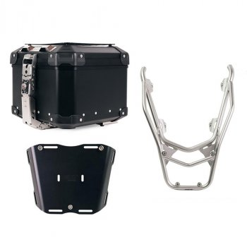 アトラス 44L ユニバーサル アルミニウム トップケース + 助手席ハンドル付き後部荷物ラック BMW R1300GS (シルバー色)