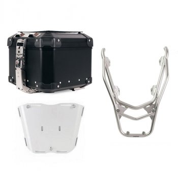 アトラス 44L ユニバーサル アルミニウム トップケース + 助手席ハンドル付き後部荷物ラック BMW R1300GS (シルバー色)