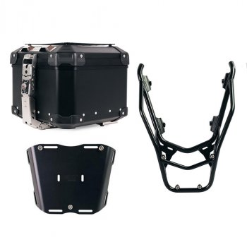 アトラス 44L ユニバーサル アルミニウム トップケース + パッセンジャーハンドル付きリアラゲッジラック BMW R1300GS (ブラックカラー)