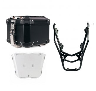 アトラス 44L ユニバーサル アルミニウム トップケース + パッセンジャーハンドル付きリアラゲッジラック BMW R1300GS (ブラックカラー)