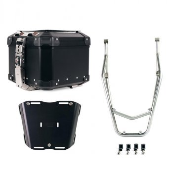 アトラス 44L ユニバーサル アルミニウム トップケース + パッセンジャー ハンドル付きリア ラゲッジ ラック ドゥカティ デザート X シルバー