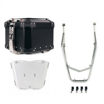 アトラス 44L ユニバーサル アルミニウム トップケース + パッセンジャー ハンドル付きリア ラゲッジ ラック ドゥカティ デザート X シルバー