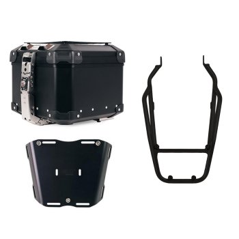 アトラス 44L ユニバーサル アルミニウム トップケース + トライアンフ スクランブラー 1200 X & XE 用、パッセンジャー用グラブハンドル付きブラックリアラック