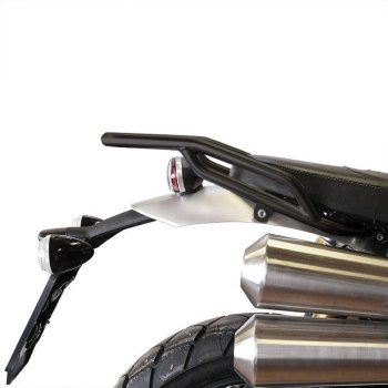 アトラス 44L ユニバーサル アルミニウム トップケース + トライアンフ スクランブラー 1200 X & XE 用、パッセンジャー用グラブハンドル付きブラックリアラック