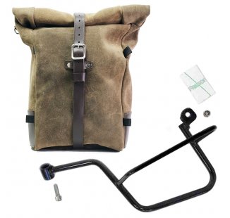 スプリットレザーのピュアサイドバッグ + モトグッツィ V7 左フレーム