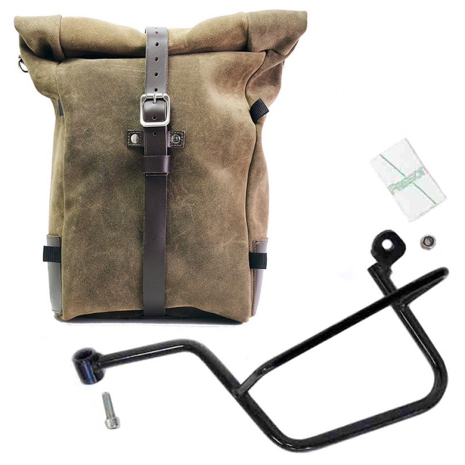 スプリットレザーのピュアサイドバッグ + モトグッツィ V7 左フレーム