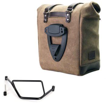 スプリットレザー22L-30Lのサイドバッグスクラム + BMW F450GS フレーム右