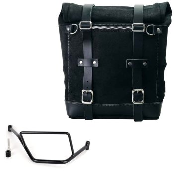 スプリットレザー22L-30Lのサイドバッグスクラム + BMW F450GS フレーム右