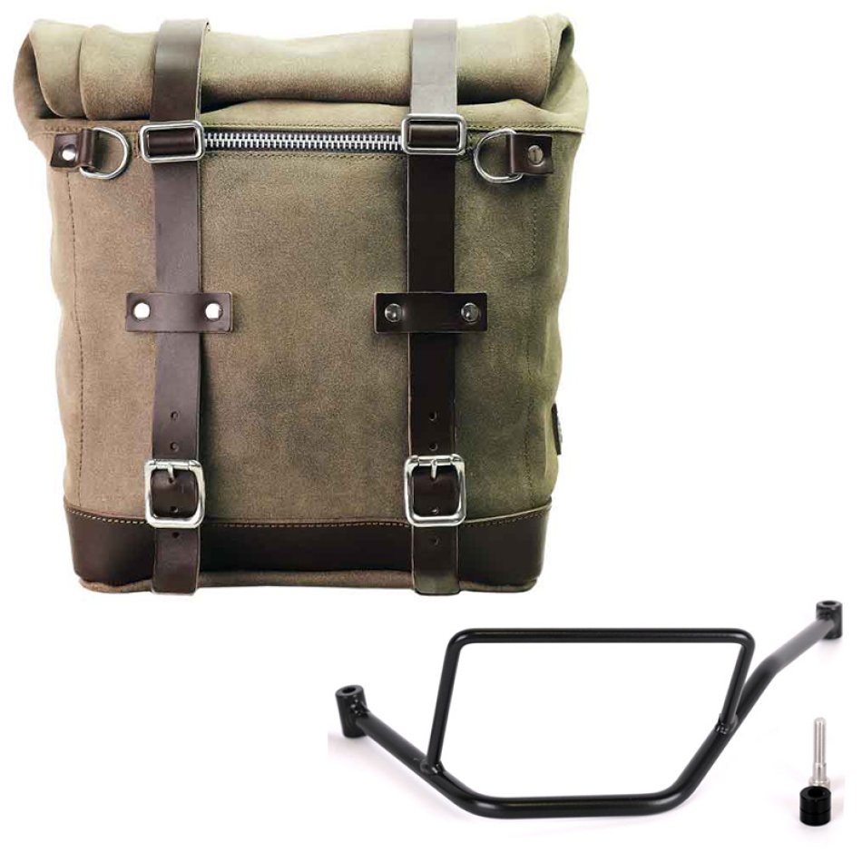 スプリットレザー22L-30Lのサイドバッグスクラム + BMW F450GS フレーム 左