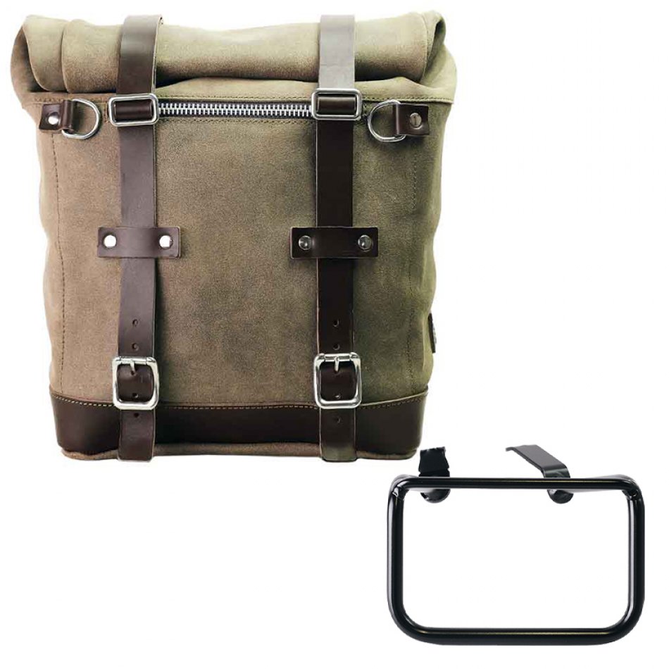 スプリットレザー22L-30Lのサイドバッグスクラム + BMW R12 G/S フレーム 左