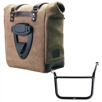 スプリットレザー22L-30Lのサイドバッグスクラム + Moto Guzzi V85 TT フレーム (2024 年以降) 左