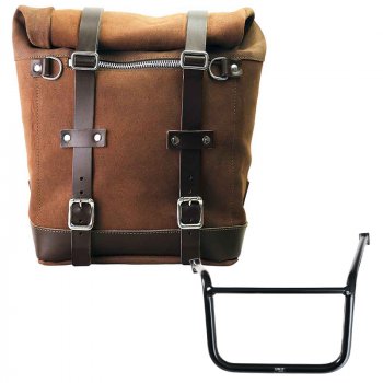 スプリットレザー22L-30Lのサイドバッグスクラム + Moto Guzzi V85 TT フレーム (2024 年以降) 左