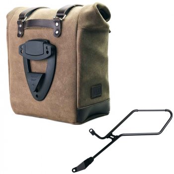 スプリットレザー22L-30Lのサイドバッグスクラム + トライアンフ ボンネビル ボバー 左フレーム