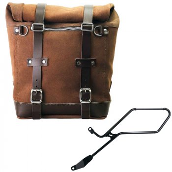 スプリットレザー22L-30Lのサイドバッグスクラム + トライアンフ ボンネビル ボバー 左フレーム