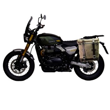 スプリットレザー22L-30Lのサイドバッグスクラム + トライアンフ ストリートスクランブラー900（2026年以降）左フレーム