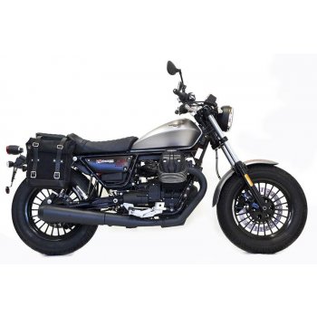 スプリットレザーのサイドバッグ+ Guzzi V9ボバーフレーム