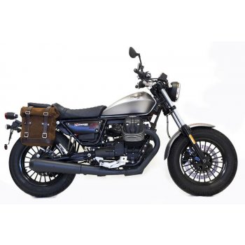 スプリットレザーのサイドバッグ+ Guzzi V9ボバーフレーム