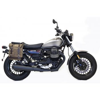スプリットレザーのサイドバッグ+ Guzzi V9ボバーフレーム