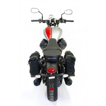 スプリットレザーのサイドバッグ+ Guzzi V9 Bobber SXフレーム
