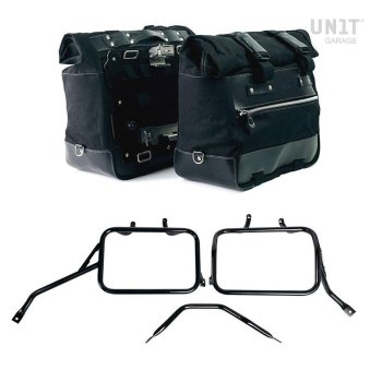Canvas 40L - 50L の Cult サイドバッグ 1 組 + アルミプレート 1 組 + Triumph Tracker 400 アルミサドルバッグフレーム