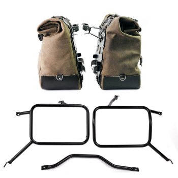 スプリットレザーのカルトサイドバッグのペア 40L - 50L + アルミニウムプレート + アトラス製アルミ製パニアフレーム　トライアンフ ストリートスクランブラー900（2026年以降モデル対応）