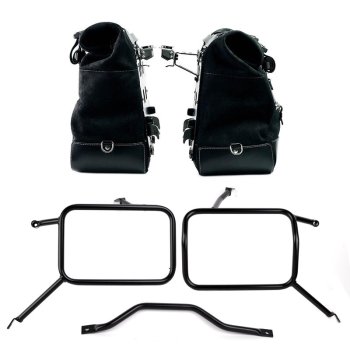 スプリットレザーのカルトサイドバッグのペア 40L - 50L + アルミニウムプレート + アトラス製アルミ製パニアフレーム　トライアンフ ストリートスクランブラー900（2026年以降モデル対応）