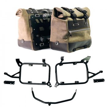 クラストレザーのカルトサイドバッグペア 40L - 50L + アルミプレート + アルミパニエフレーム BMW F900GS ADV