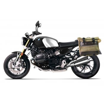 スプリットレザーのカルトサイドバッグ 40L - 50L + アルミプレート + アルミバッグ用フレーム BMW R12 NineT のペア