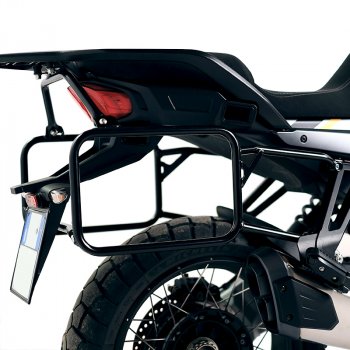 クラストレザーのカルトサイドバッグペア 40L - 50L + アルミプレート + アルミパニエフレーム Moto Guzzi Stelvio (2024 以降)