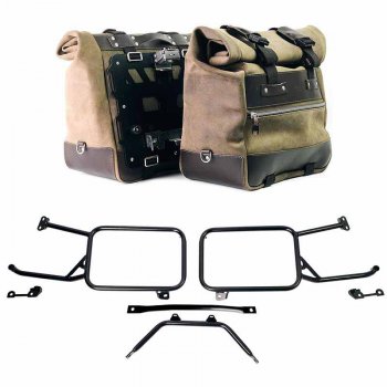 クラストレザーのカルトサイドバッグペア 40L - 50L + アルミプレート + アルミパニエフレーム Moto Guzzi Stelvio (2024 以降)