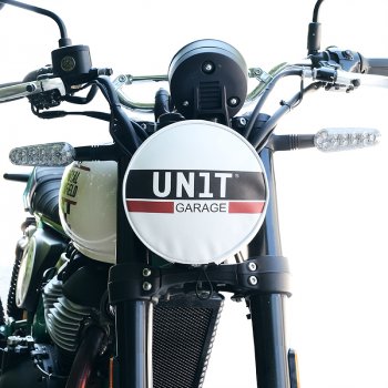 ロゴ入りレザーヘッドライトカバー