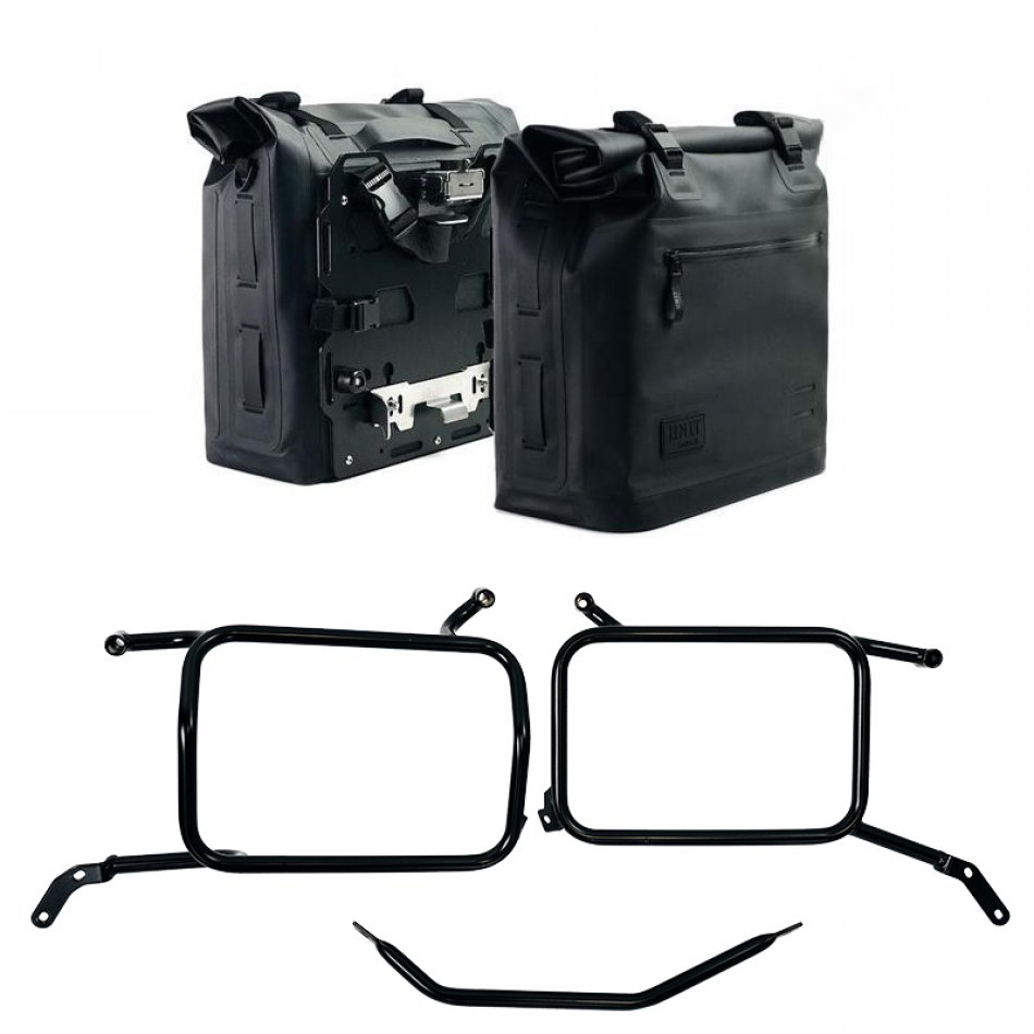 TPU 35L - 45L の Khali サイドバッグ 2 個 + アルミニウム プレート ペア + アルミニウム バッグ用フレーム Moto Guzzi V85 TT (2024 年以降)