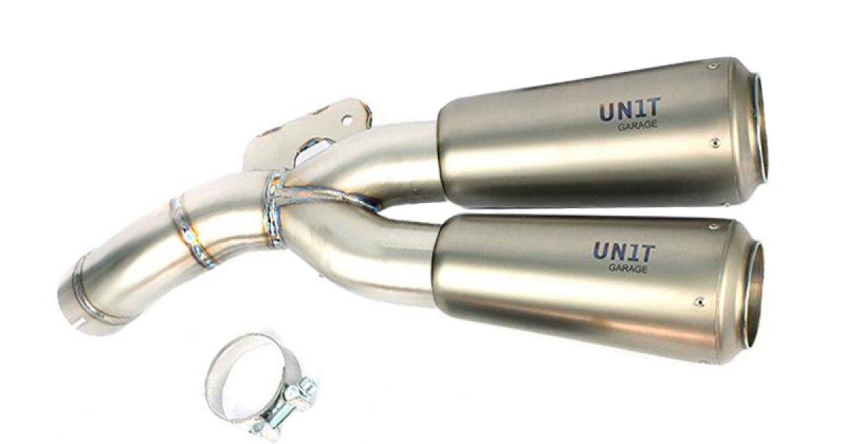 目に見える溶接を施したダブルチタンローマフラー