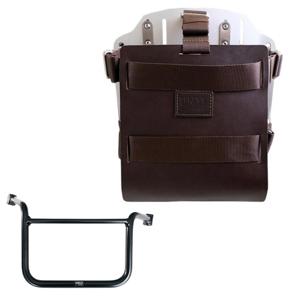 調整可能なレザーフロントとクイックカップリングを備えたアルミニウムバッグホルダー + Moto Guzzi V85 TT フレーム (2024 以降) 右