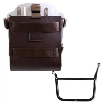 調整可能なレザーフロントとクイックカップリングを備えたアルミニウムバッグホルダー + Moto Guzzi V85 TT フレーム (2024 年以降) 左