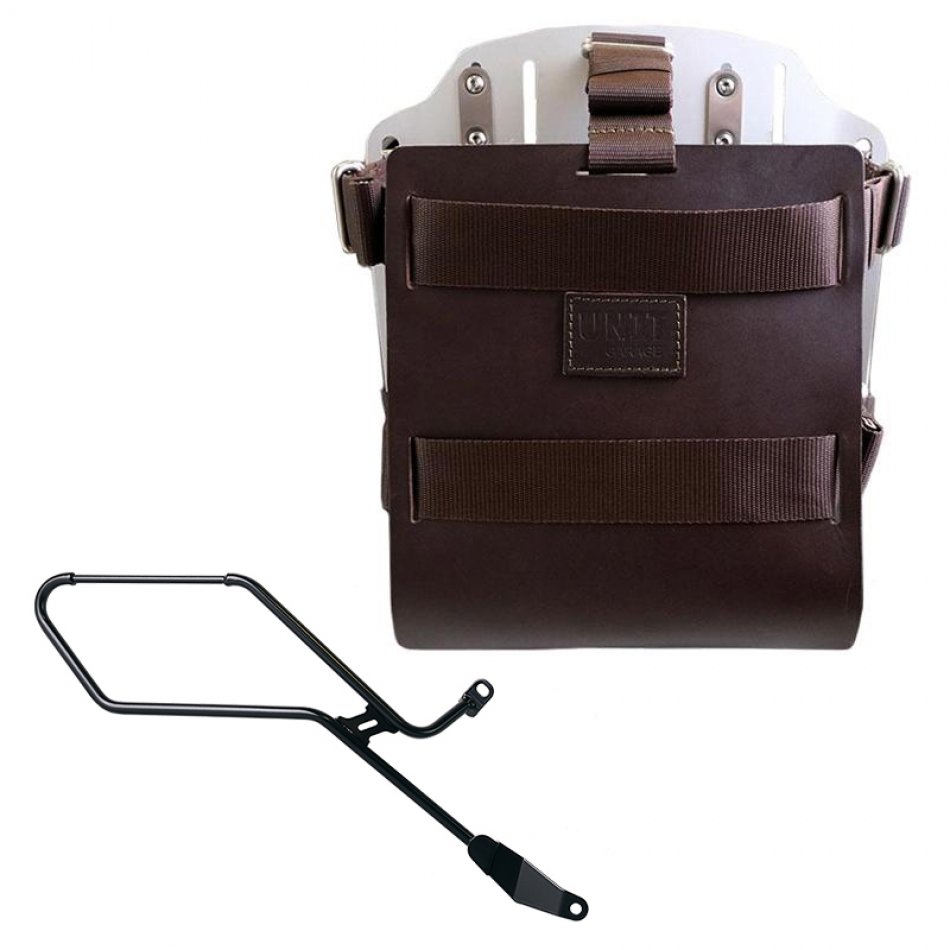 調整可能なレザーフロントとクイックカップリングを備えたアルミニウムバッグホルダー + トライアンフ ボンネビル ボバー 右フレーム